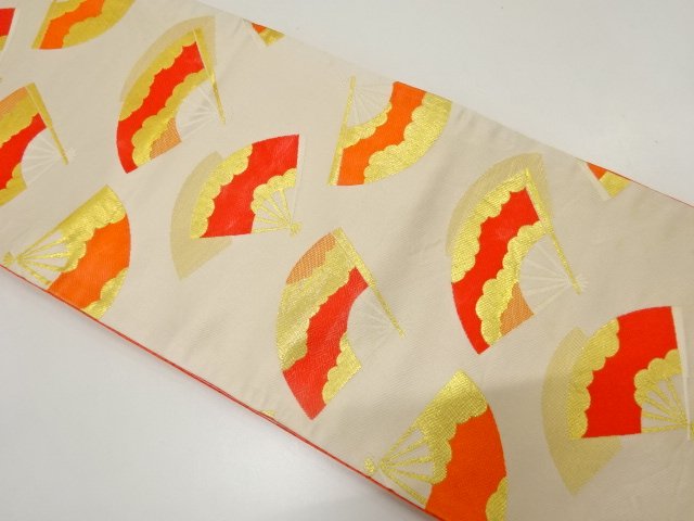 JAPANESE KIMONO / ANTIQUE CHILDRENS OBI / WOVEN FAN PATTERN (MATERIAL)